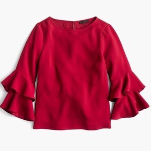 J. Crew Red Tiered Bell Sleeve Top